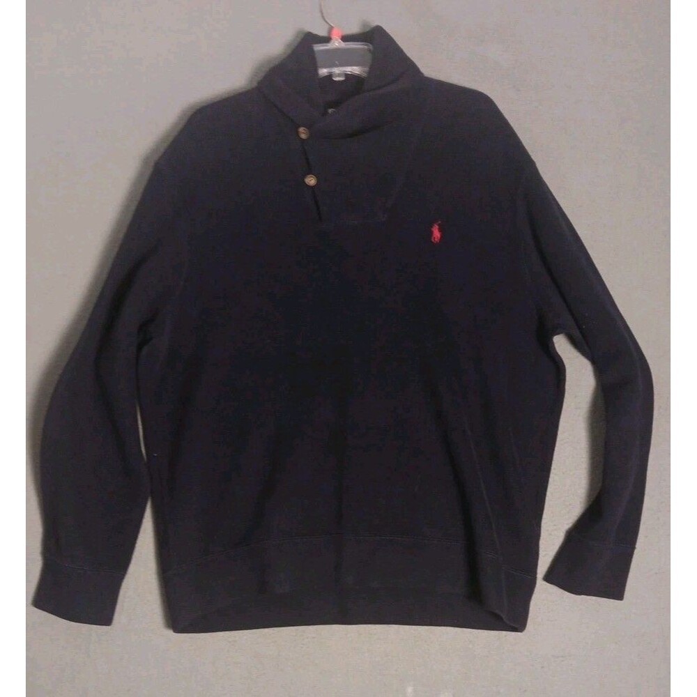Polo Ralph Lauren Luxury Jersey Shawl Collar Pullover BLUE Size XL - Pony- EUC